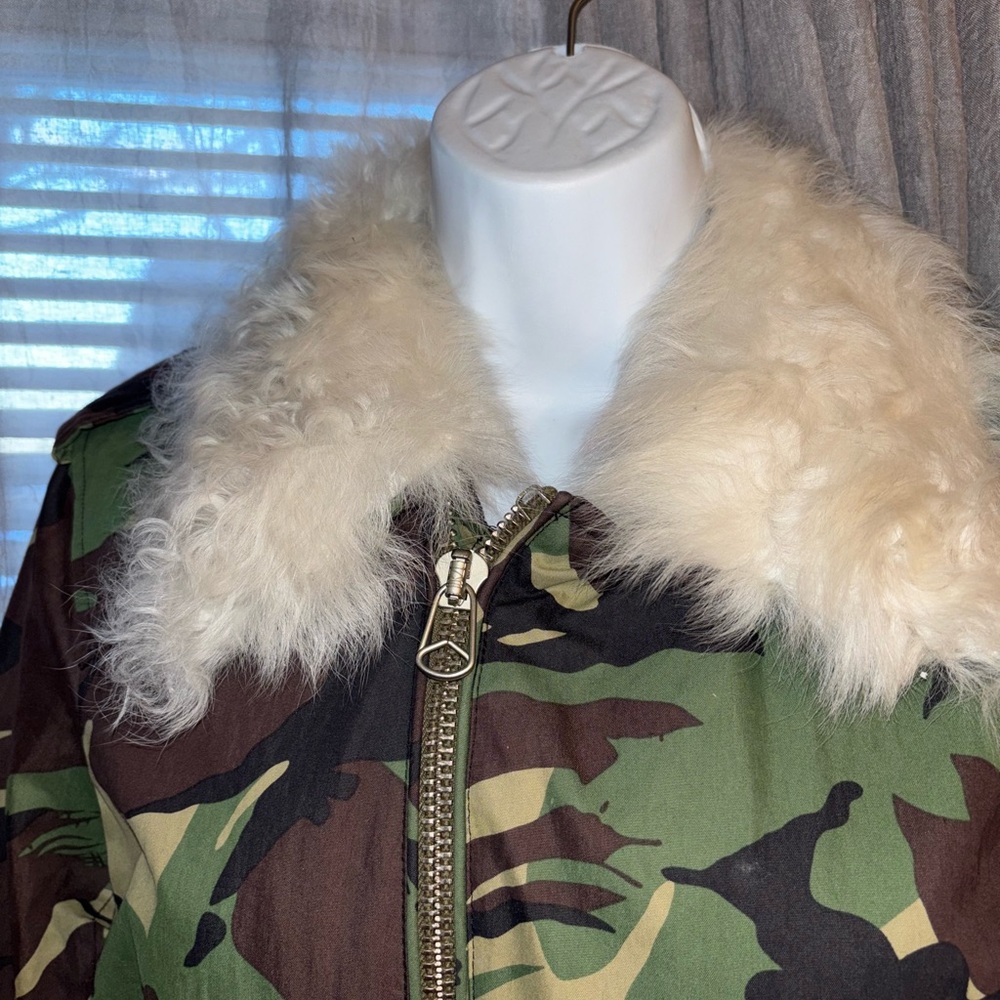 Size XXS - $795 RAG & BONE Bomber Flight Shearling Trimmed Collar Camo Jacket - Picture 5 of 9